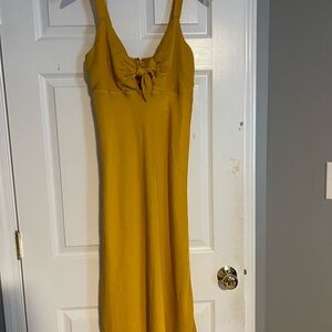 Francesca's Mustard Yellow Tie Satin Maxi Dress NWT